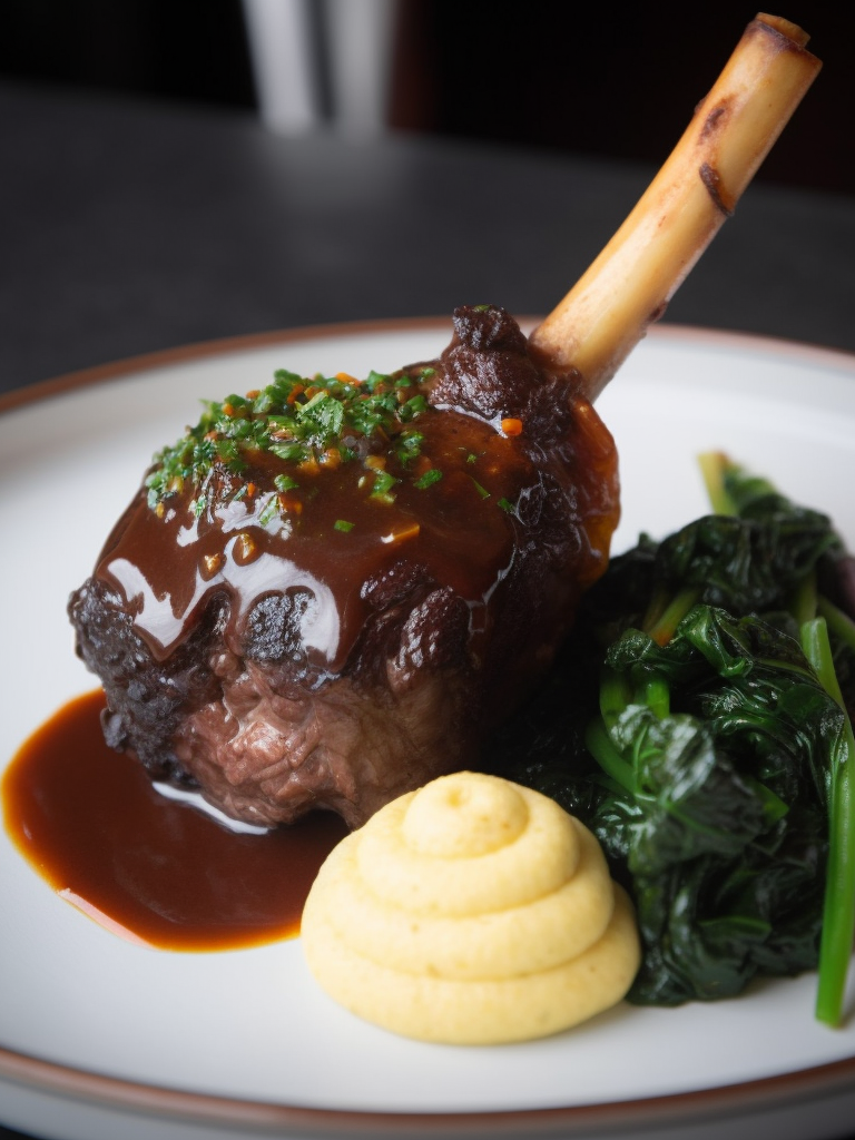 Red Wine Braised Lamb Shank with Stuffed Kale and Garlic Potato Purée