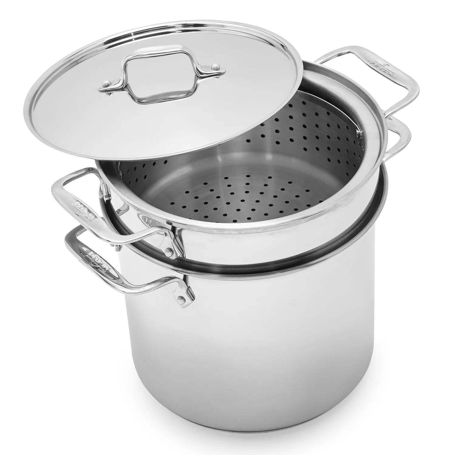 All-Clad Stainless Steel Stockpot With Pasta & Steamer Inserts, 8 Qt.