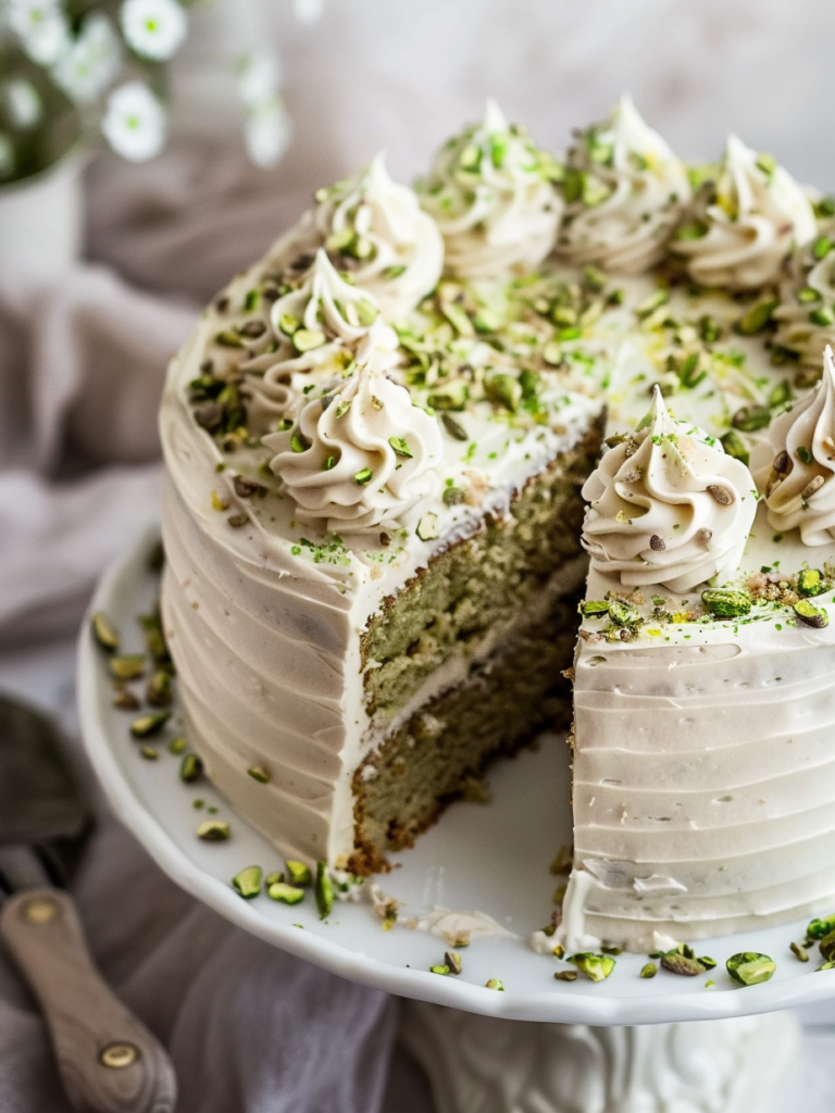 GlutenFree Yogurt and Olive Oil Pistachio Cake with Lemon Buttercream